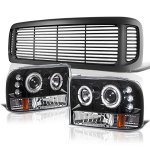 2002 Ford Excursion Black Grille and Halo Projector Headlights Conversion