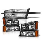 2006 Chevy Avalanche Black Gray Grille and Headlights Set