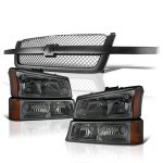 2006 Chevy Avalanche Black Gray Grille and Smoked Headlights Set