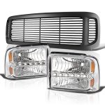 2000 Ford Excursion Black Grille and Clear LED DRL Headlights