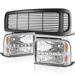 2000 Ford F350 Super Duty Black Grille and Clear LED DRL Headlights