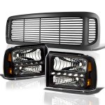 2002 Ford Excursion Black Grille and LED DRL Headlights
