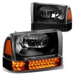 2004 Ford F350 Super Duty Black Headlights LED Bumper Lights