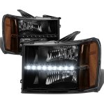 2007 GMC Sierra 2500HD Black Headlights LED DRL