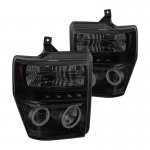 Ford F250 Super Duty 2008-2010 Black Smoked Halo Projector Headlights LED