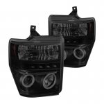 2009 Ford F450 Super Duty Black Smoked Halo Projector Headlights LED