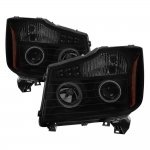 2007 Nissan Armada Black Smoked LED Halo Projector Headlights