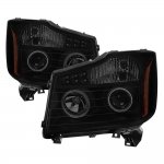 2011 Nissan Titan Black Smoked LED Halo Projector Headlights