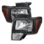 Ford F150 2009-2014 Black Headlights LED DRL