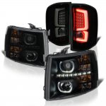 2011 Chevy Silverado 2500HD Black Smoked Halo DRL Projector Headlights Custom LED Tail Lights