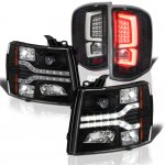 2012 Chevy Silverado 2500HD Black Facelift DRL Projector Headlights Custom LED Tail Lights