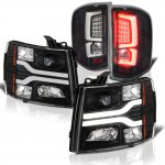 2009 Chevy Silverado 3500HD Black Tube DRL Projector Headlights Custom LED Tail Lights