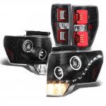 2009 Ford F150 Black LED DRL Halo Projector Headlights Custom LED Tail Lights Red Tube
