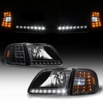 1998 Ford Expedition Black Euro Headlights and LED Corner Lights Set