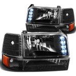 Ford F250 1992-1996 Black Headlights and Bumper Lights Set and LED