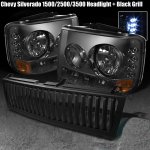 2002 Chevy Silverado Black Vertical Grille and Smoked Headlights with LED