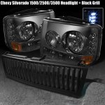 2000 Chevy Tahoe Black Vertical Grille and Smoked Headlights with LED