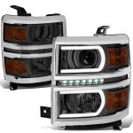 Chevy Silverado 1500 2014-2015 Smoked Projector Headlights Tube DRL