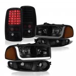 2002 GMC Yukon Denali Black Smoked Tube DRL Headlights LED Tail Lights