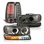 GMC Sierra 1500HD 2001-2006 Smoked Halo Projector Headlights LED Bumper and Tail Lights