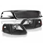 2002 Ford F150 Black Vertical Grille and Headlights Set