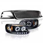 2000 Ford Expedition Black Vertical Grille Halo Projector Headlights LED