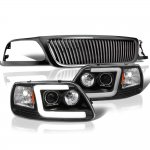 2000 Ford Expedition Black Vertical Grille Tube DRL Projector Headlights