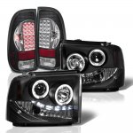 2005 Ford F550 Super Duty Black Halo Projector Headlights LED Tail Lights Black Chrome