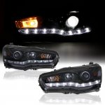 2008 Mitsubishi Lancer Smoked Projector Headlights LED DRL