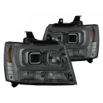 2010 Chevy Suburban Smoked LED Tube DRL Projector Headlights