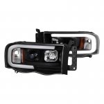 2003 Dodge Ram 2500 Black LED Tube DRL Projector Headlights