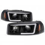 2003 GMC Sierra Black LED Tube DRL Projector Headlights