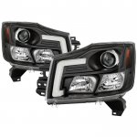 2015 Nissan Titan Black LED Tube DRL Projector Headlights