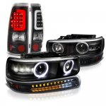 2001 Chevy Silverado 1500HD Black Halo Projector Headlights LED Bumper Tube Tail Lights