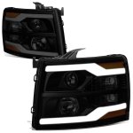 2014 Chevy Silverado 3500HD Black Smoked Facelift DRL Projector Headlights