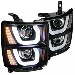 Chevy Silverado 2014-2015 Black DRL Projector Headlights LED Signal