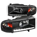 Dodge Ram 1994-2001 Black Retrofit Projector Headlights LED DRL