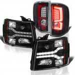 2009 Chevy Silverado 3500HD Black Facelift DRL Projector Headlights Custom LED Tail Lights Red Tube