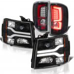 2007 Chevy Silverado Black Tube DRL Projector Headlights Custom LED Tail Lights Red Tube