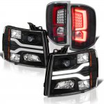 2012 Chevy Silverado 2500HD Black Tube DRL Projector Headlights Custom LED Tail Lights Red Tube