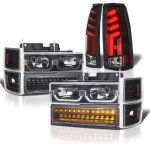 1995 Chevy 1500 Pickup Black LED DRL Headlights Set Custom Tube LED Tail Lights