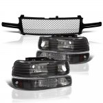 1999 Chevy Silverado Black Mesh Grille and Headlights Set