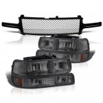 2001 Chevy Silverado Black Mesh Grille and Smoked Headlights Set