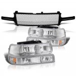 2002 Chevy Tahoe Black Mesh Grille and Clear Headlights Set