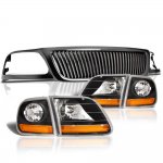 2002 Ford F150 Black Grille and Harley Headlights Set