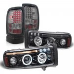 2000 Dodge Ram 3500 Smoked Halo Projector Headlights LED Tail Lights