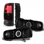 2000 Dodge Ram 3500 Black Smoked Halo Projector Headlights LED Tail Lights