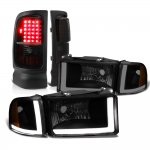 1996 Dodge Ram 3500 Black Smoked DRL Headlights Set LED Tail Lights