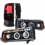 2000 Dodge Ram 3500 Black Tinted Halo Projector Headlights LED Tail Lights