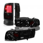 1999 Dodge Ram 3500 Smoked Headlights Black Tinted LED Tail Lights